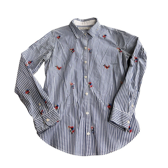 Abercrombie & Fitch Striped Button Front Shirt Sz S Embroidered Flowers Blouse - Picture 6 of 8